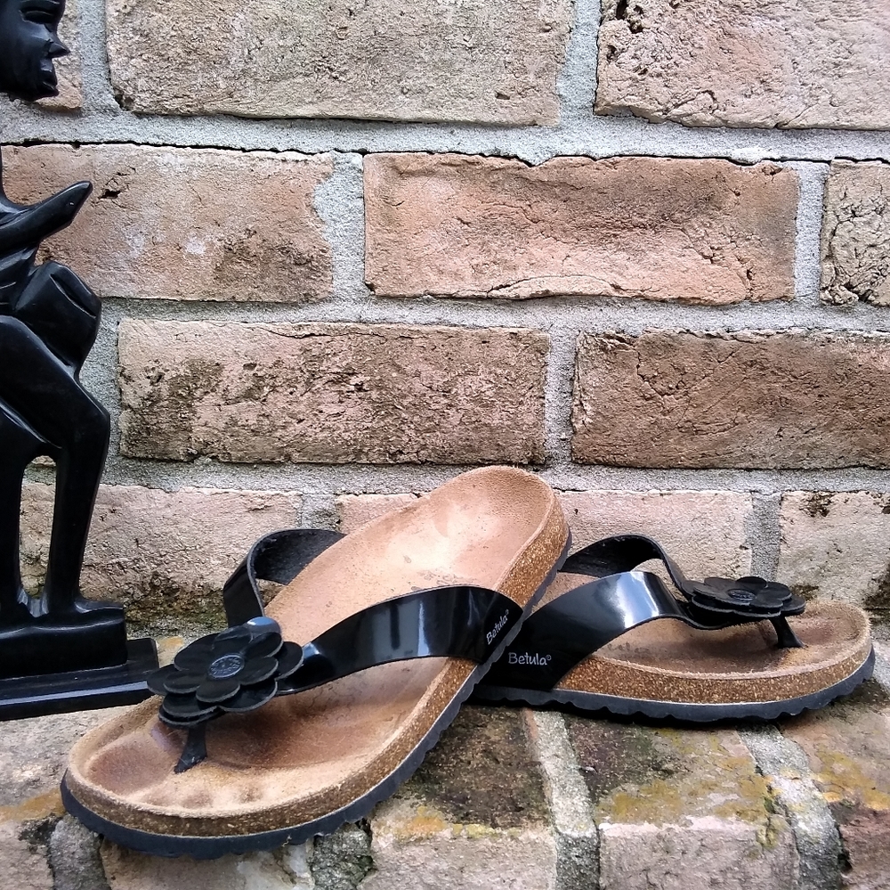 Pre-Owned Betula Pewter Flower Sandal L8M6